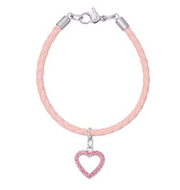 Pink Leather Bracelet - Pink Heart