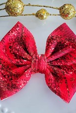 Red Brushstroke Bow Glitter Look Clip