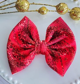 Red Brushstroke Bow Glitter Look Clip