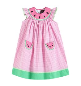 Pink and Green Smocked Watermelon Bishop Dress