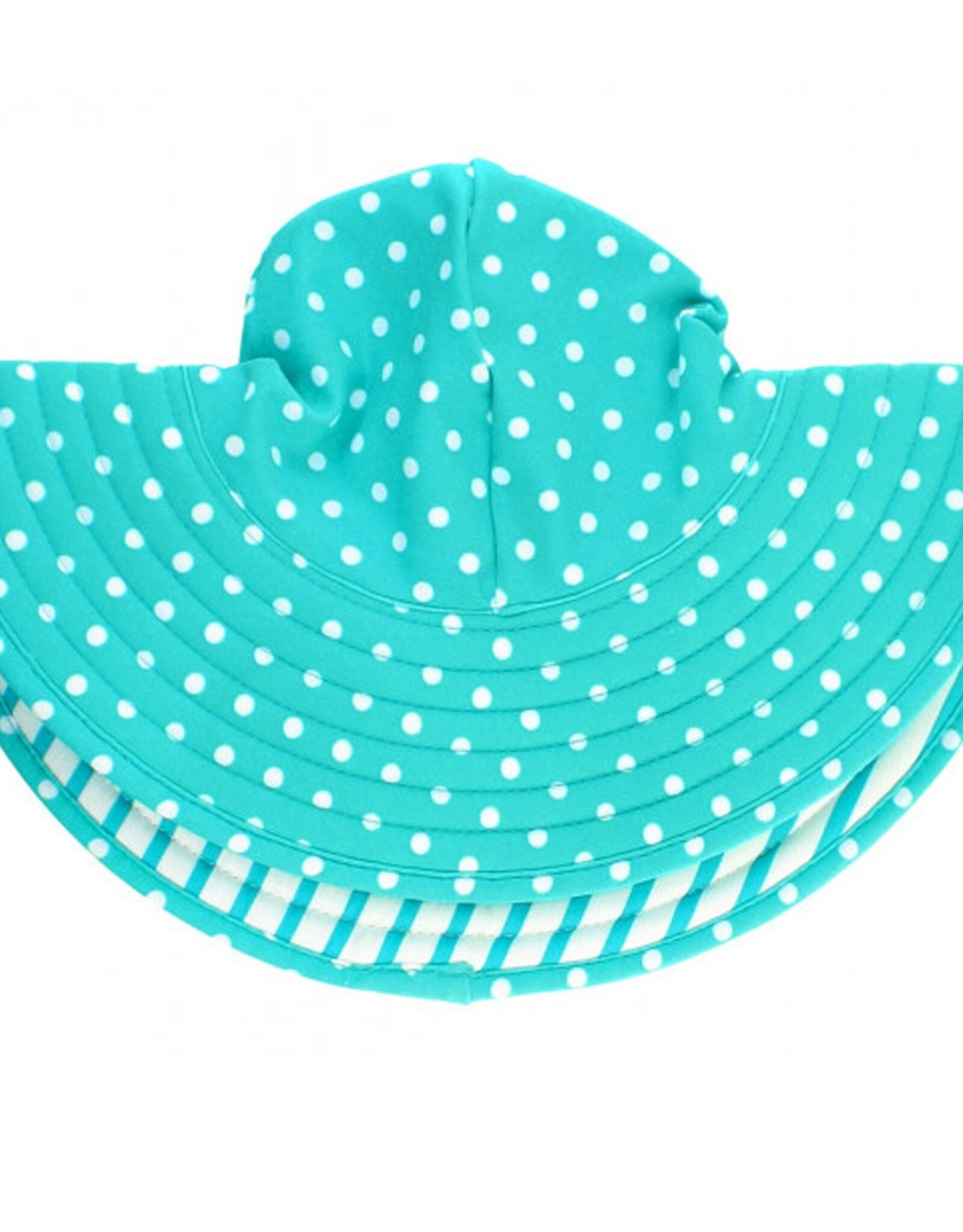 RuffleButts Aqua Polka Dot & Stripe Reversible Swim Hat 12m - 2T