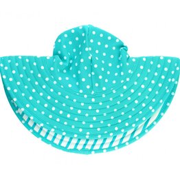 RuffleButts Aqua Polka Dot & Stripe Reversible Swim Hat 12m - 2T