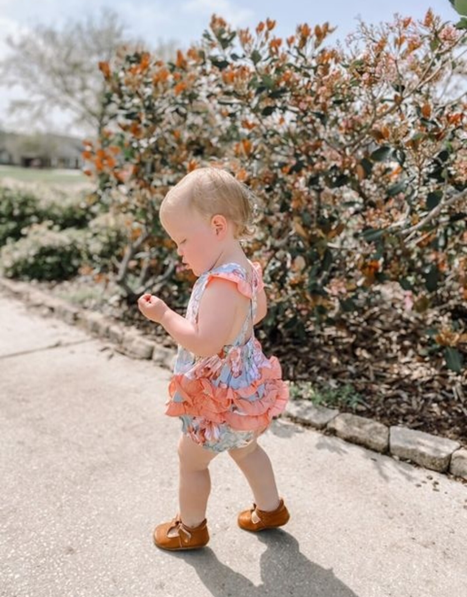 Floral Print Ruffle Baby Romper