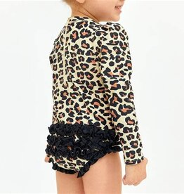 Posh Peanut Lana Leopard - Ruffled Rash Guard Swimsuit 2T