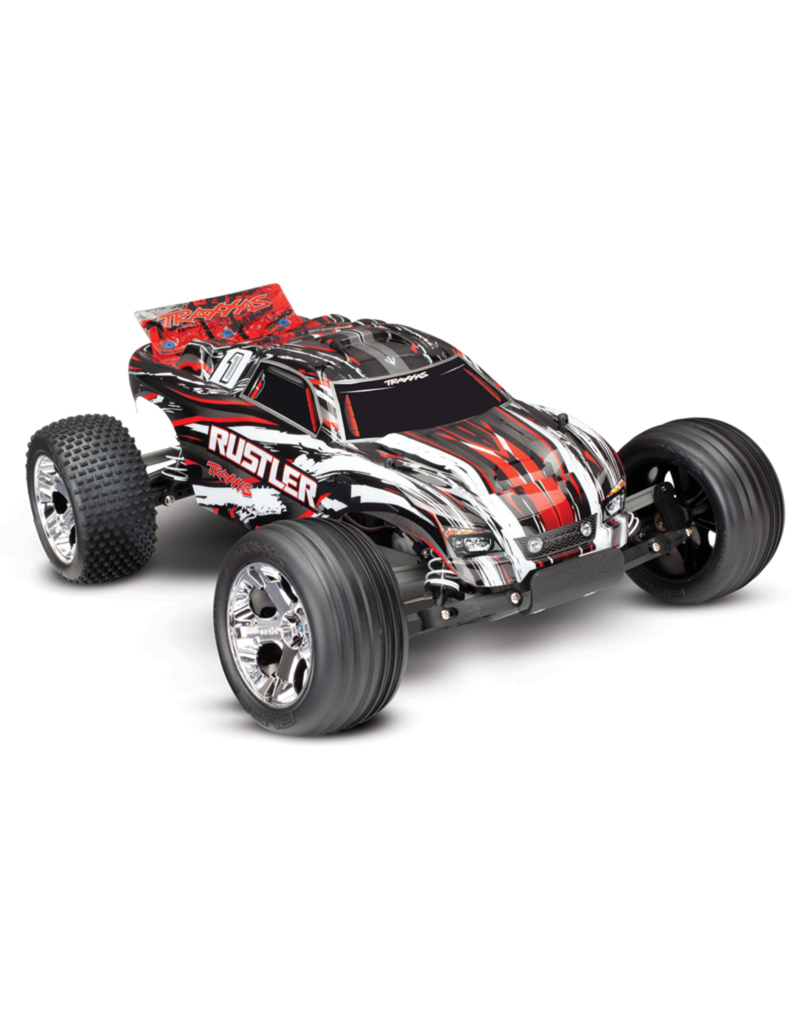 Traxxas TRA37054-4 RED Rustler: 1/10 Scale Stadium Truck with TQ 2.4 GHz radio system (DOES NOT COME WITH BATTERY & DC CHARGER)