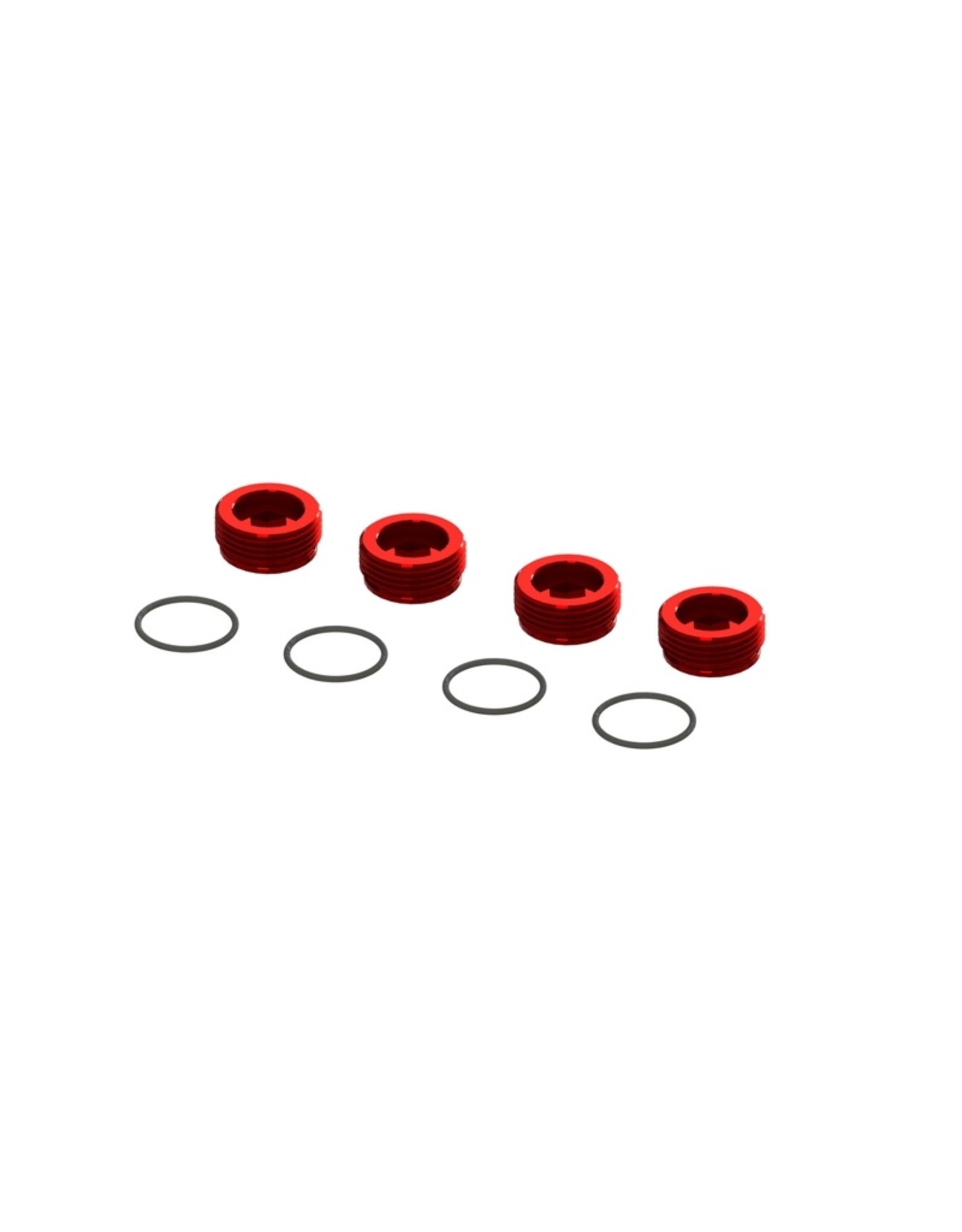 Arrma ARA320467	Aluminum Front Hub Nut Red (4) inc O-Rings