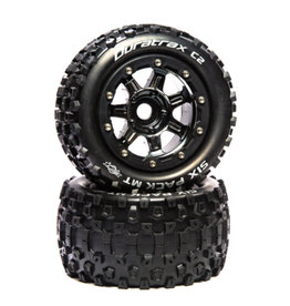 Duratrax DTXC5605  SixPack MT Belt 2.8" Mounted Front/Rear Tires .5 Offset 17mm, Black Chrome (2)