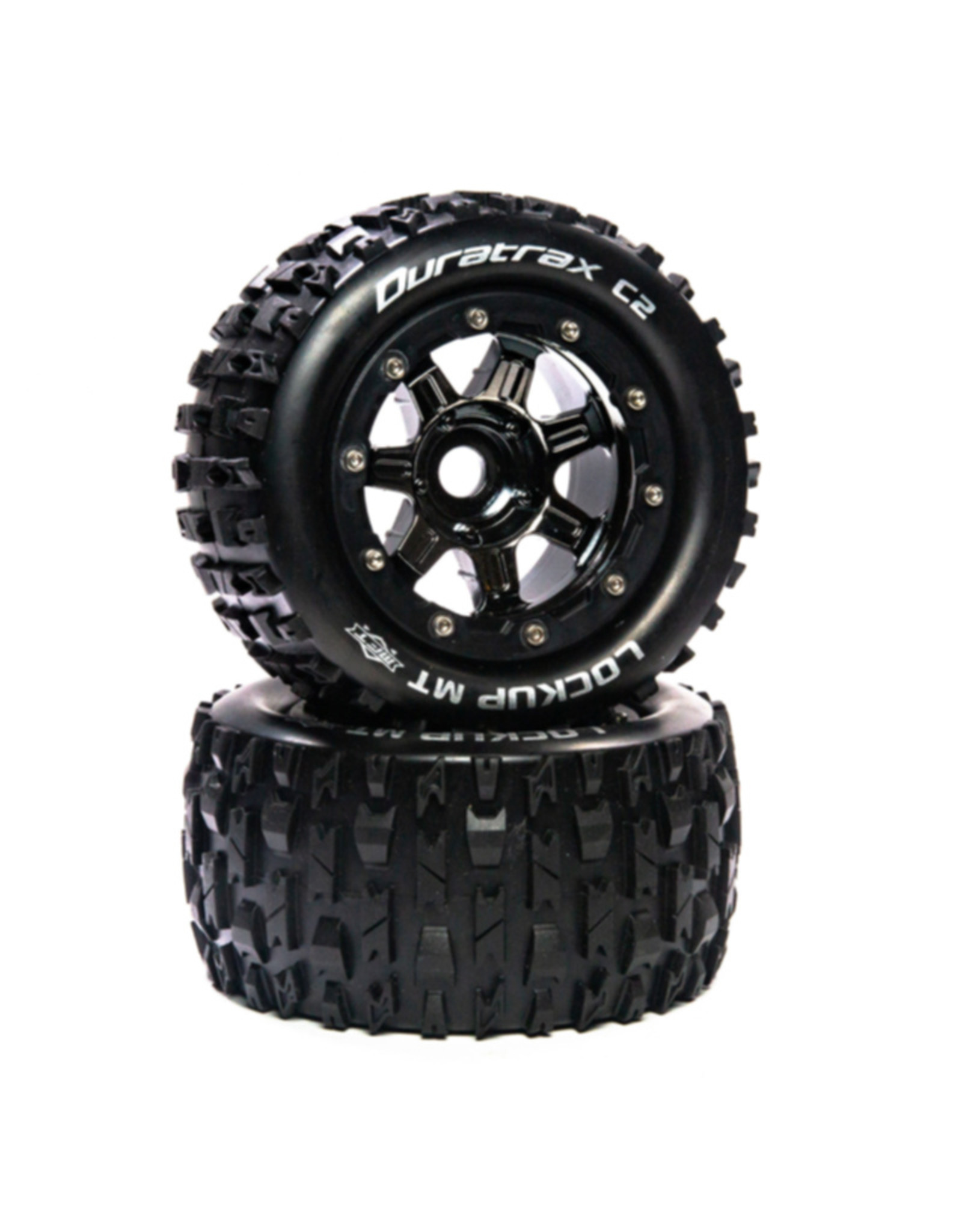 Duratrax DTXC5603  Lockup MT Belt 2.8" Mounted Front/Rear Tires, .5 Offset 17mm, Black Chrome (2)