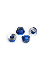 Traxxas TRA8447X Nuts, 5mm flanged nylon locking (aluminum, blue-anodized, serrated) (4)