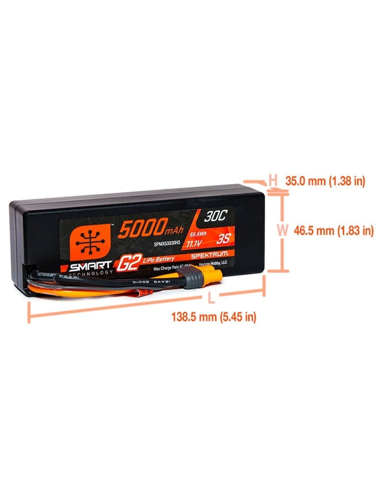 spektrum SPMX53S30H3		5000mAh 3S 11.1V Smart G2 LiPo 30C Hard Case; IC3