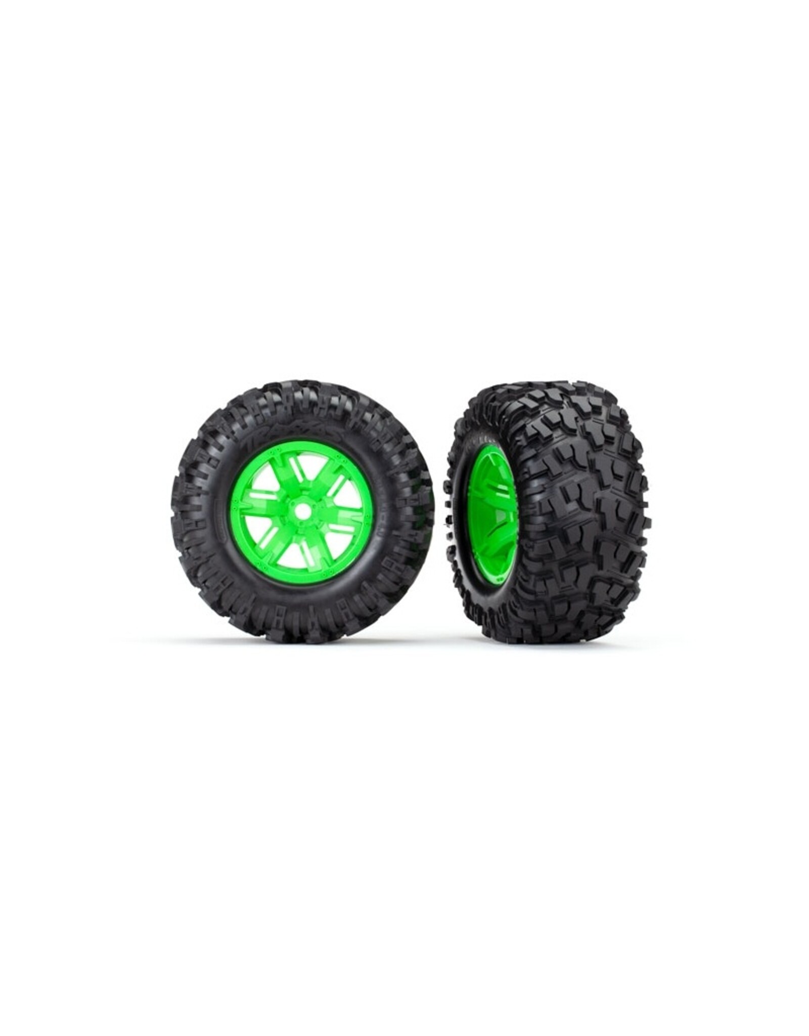 TRA7772G Tires & wheels, assembled, glued (X-Maxx green wheels, Maxx AT tires, foam inserts) (left & right) (2)