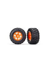 Traxxas TRA7772T Tires & wheels, assembled, glued (X-Maxx orange wheels, Maxx AT tires, foam inserts) (left & right) (2)