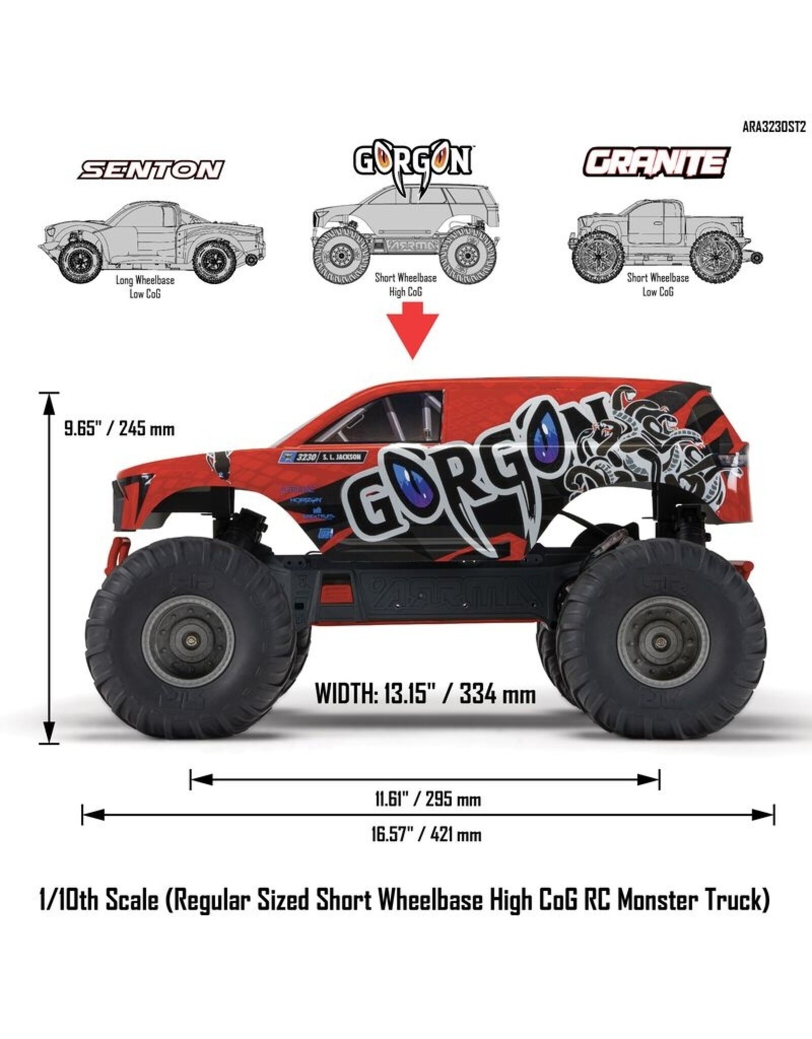 Arrma ARA3230ST2 GORGON 2wd MT 1/10 RTR Smart 3300 7C S120 USB Red