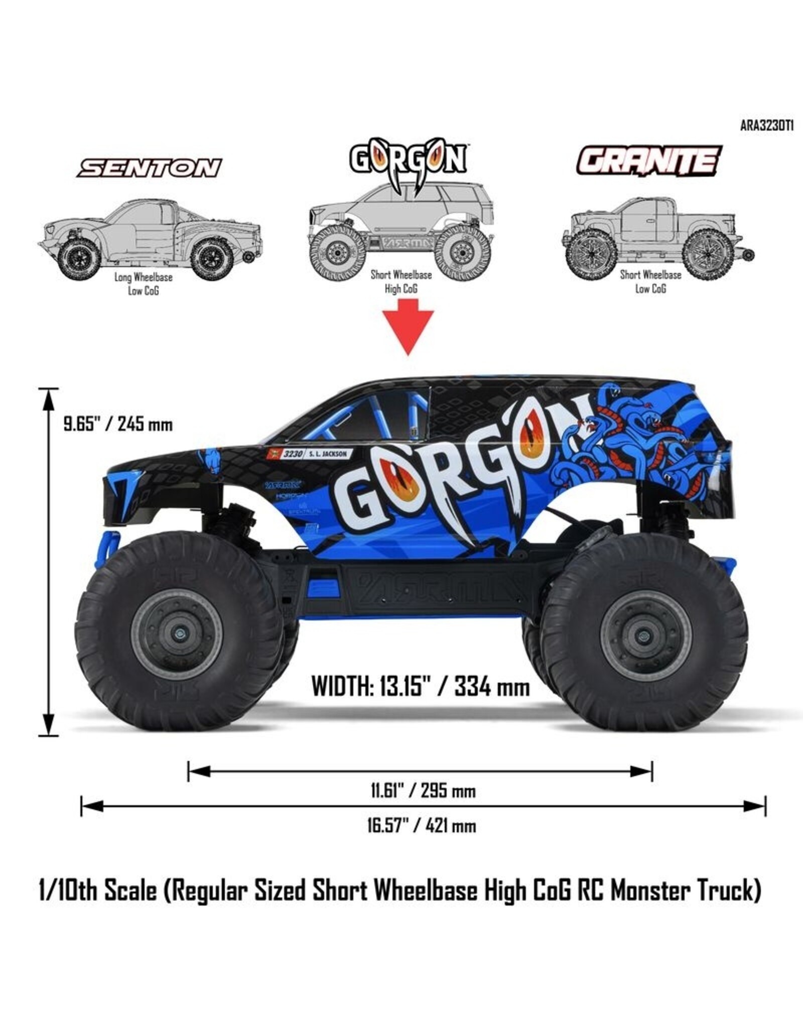 Arrma ARA3230T1 GORGON 2wd MT 1/10th RTR (no Batt) Blue