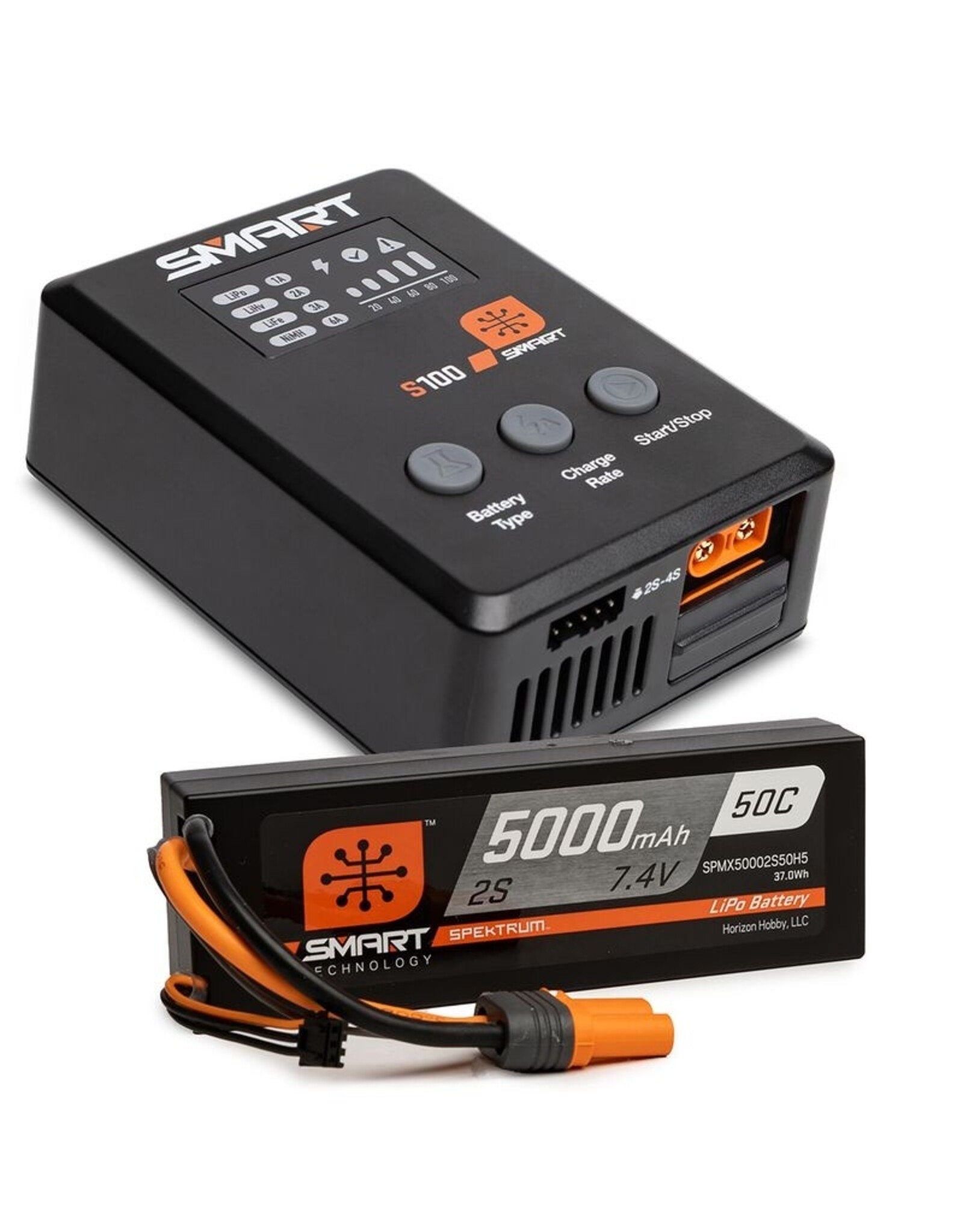 spektrum SPMX-1032 Surface Bundle: 5000mAh 2S 50C LiPo Battery (IC5) / 100W S100 Charger