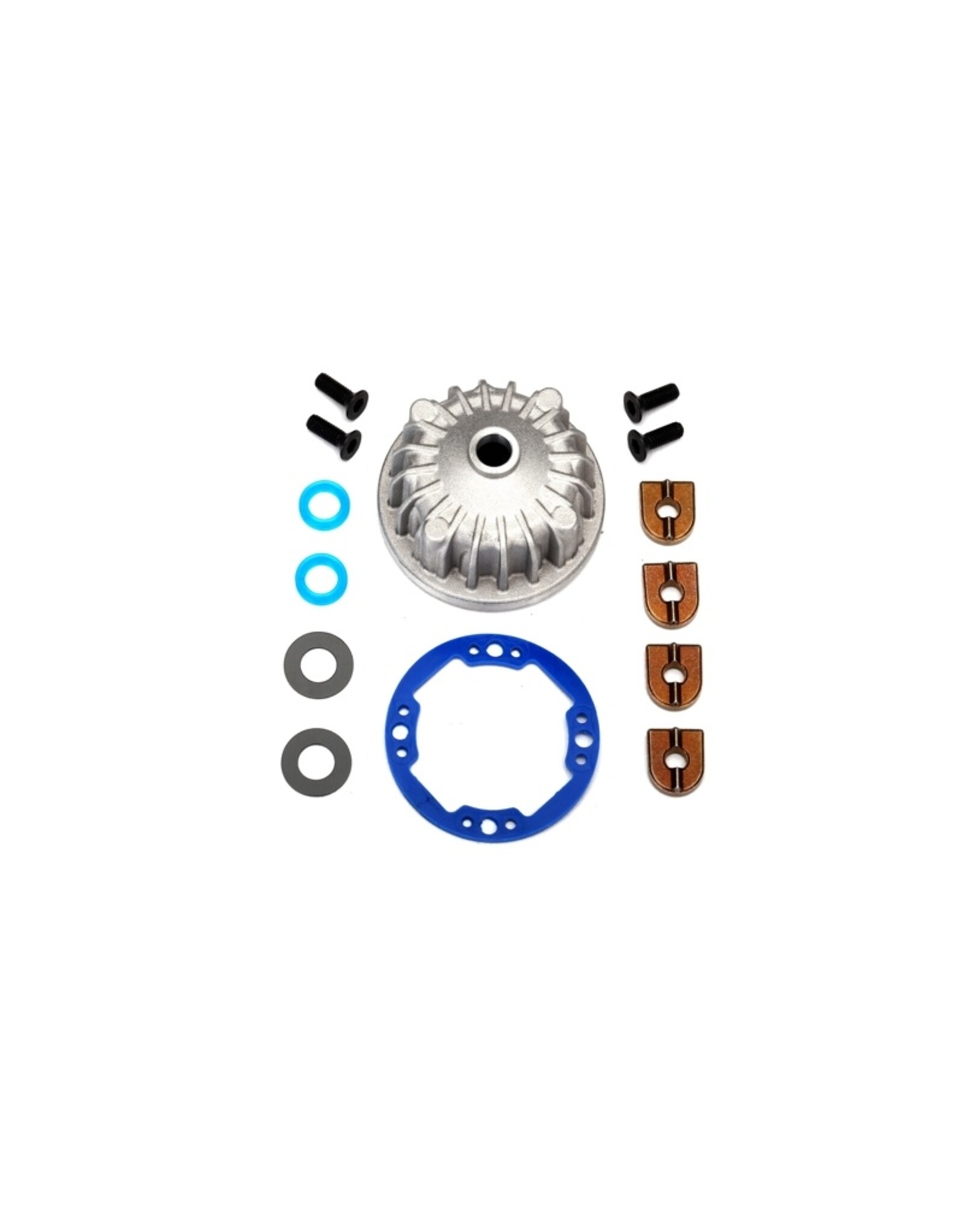 Traxxas TRA6781 - Housing, center differential (aluminum)/ x-ring gaskets (2)/ ring gear gasket/ bushings (2)/ 5x10x0.5mm PTFE-coated washers (2)/ 2.5x8 CCS (4)