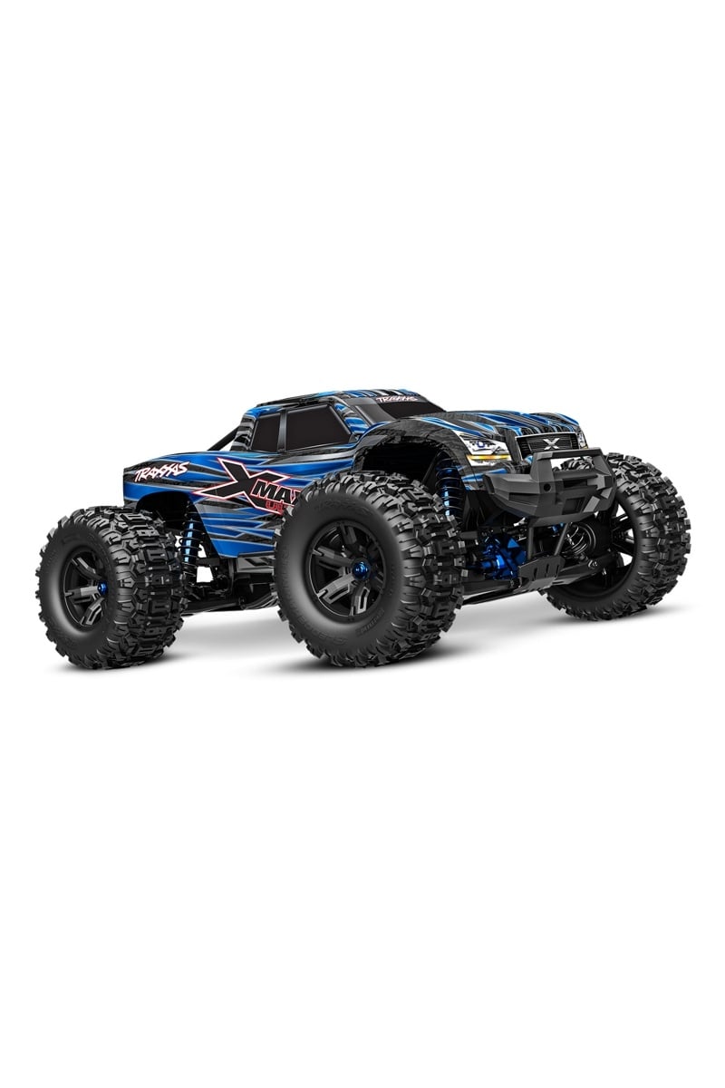 Traxxas Maxx MT Tires on Black Wheels with Blue Beadlock