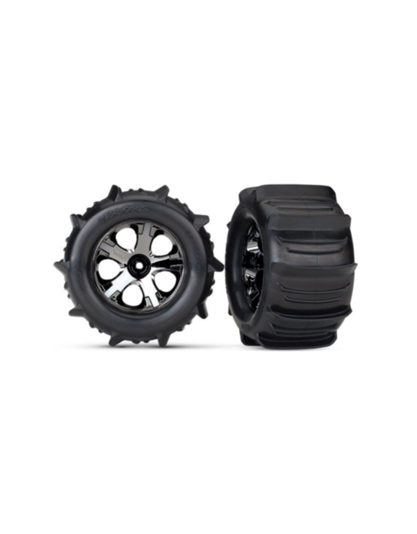 Traxxas TRA4175 Allstar Black Chrome Wheels, Paddle Tires, (nitro rear, electric front) (2)