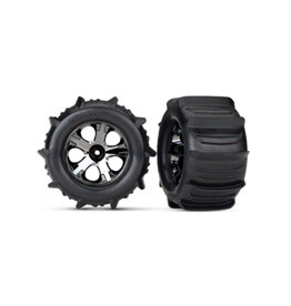 Traxxas TRA4175 Allstar Black Chrome Wheels, Paddle Tires, (nitro rear, electric front) (2)