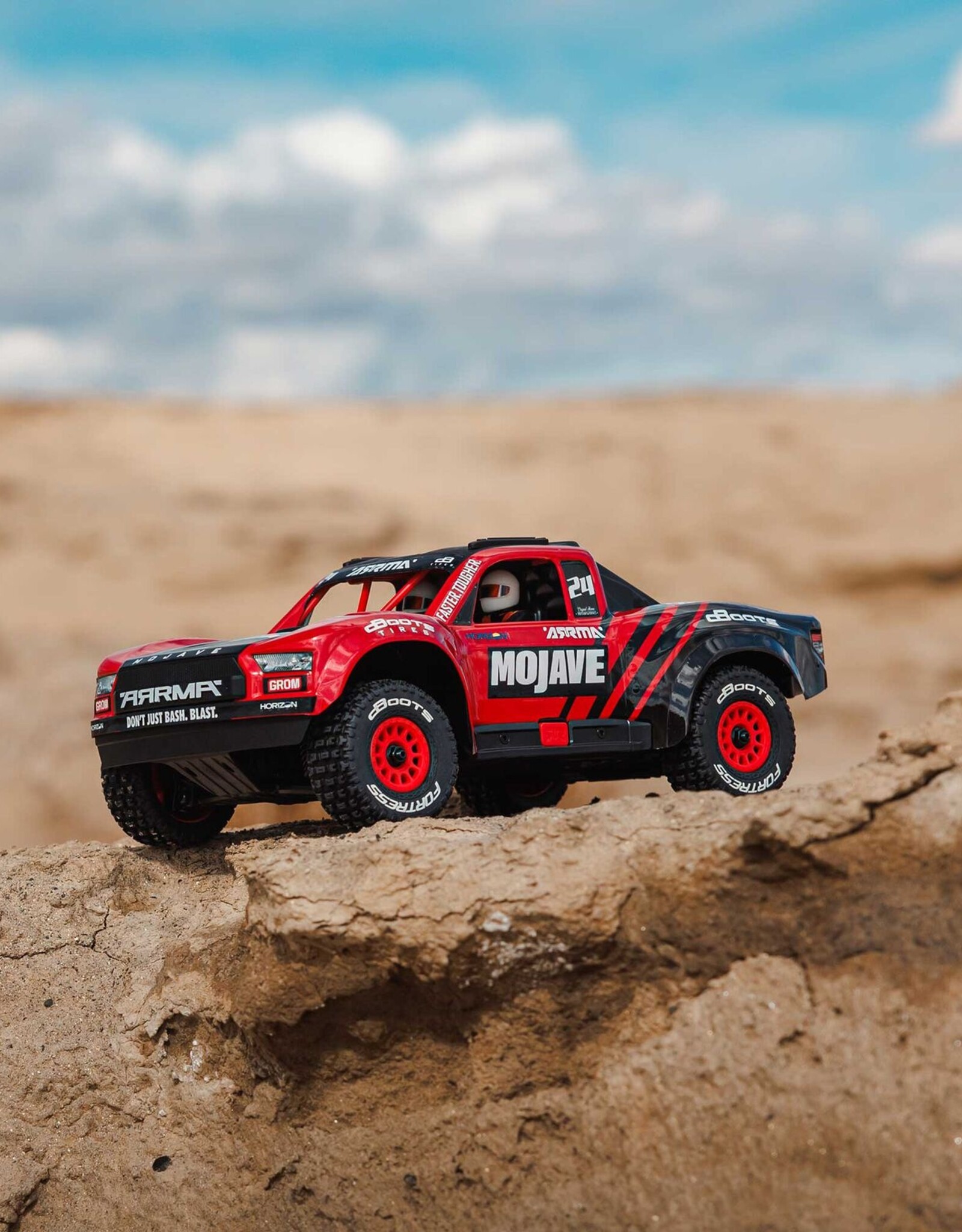 Arrma ARA2104T1 MOJAVE GROM MEGA 380 Brushed 4X4 Small Scale Desert Truck RTR with Battery & Charger, Red/Black