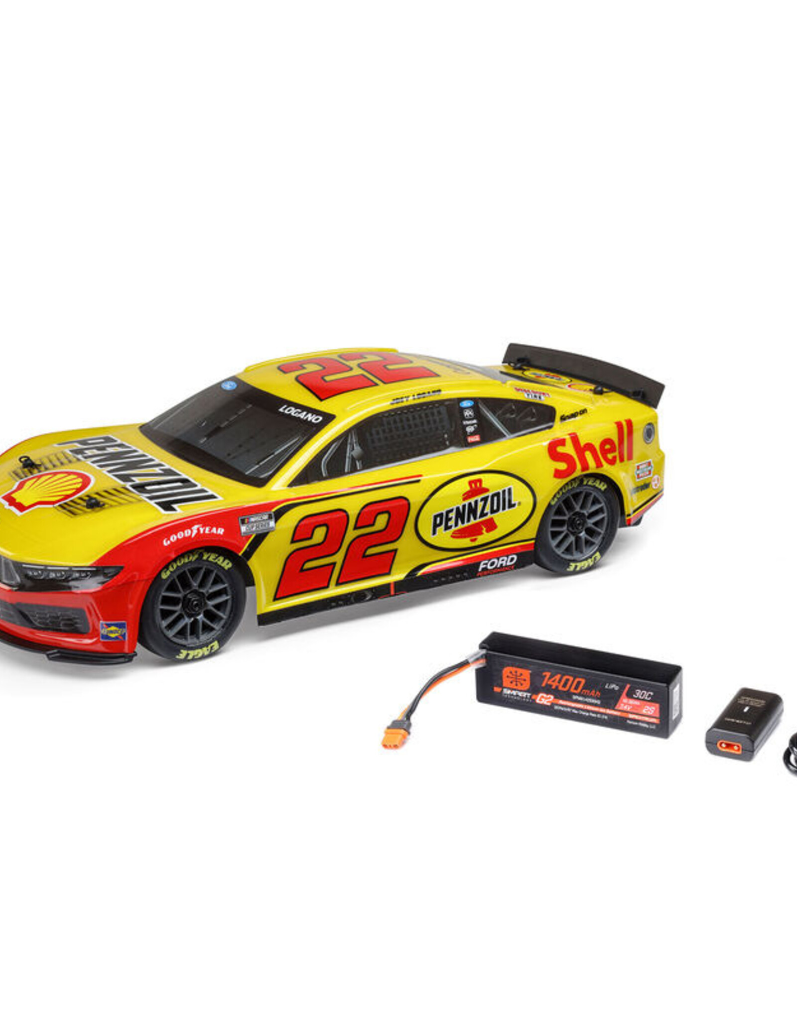 Losi LOS1122522 1/12 NASCAR RC Racecar Joey Logano No. 22 Shell 2025 Ford Mustang 2S AWD RTR Brushed On-Road (Battery & Charger Included)
