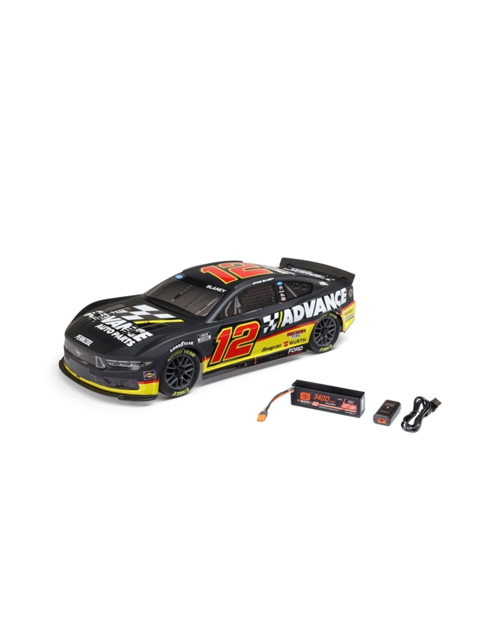 Losi LOS1122512 1/12 NASCAR RC Racecar Ryan Blaney No. 12 Advance Auto 2025 Ford Mustang 2S AWD RTR Brushed On-Road (Battery & Charger Included)