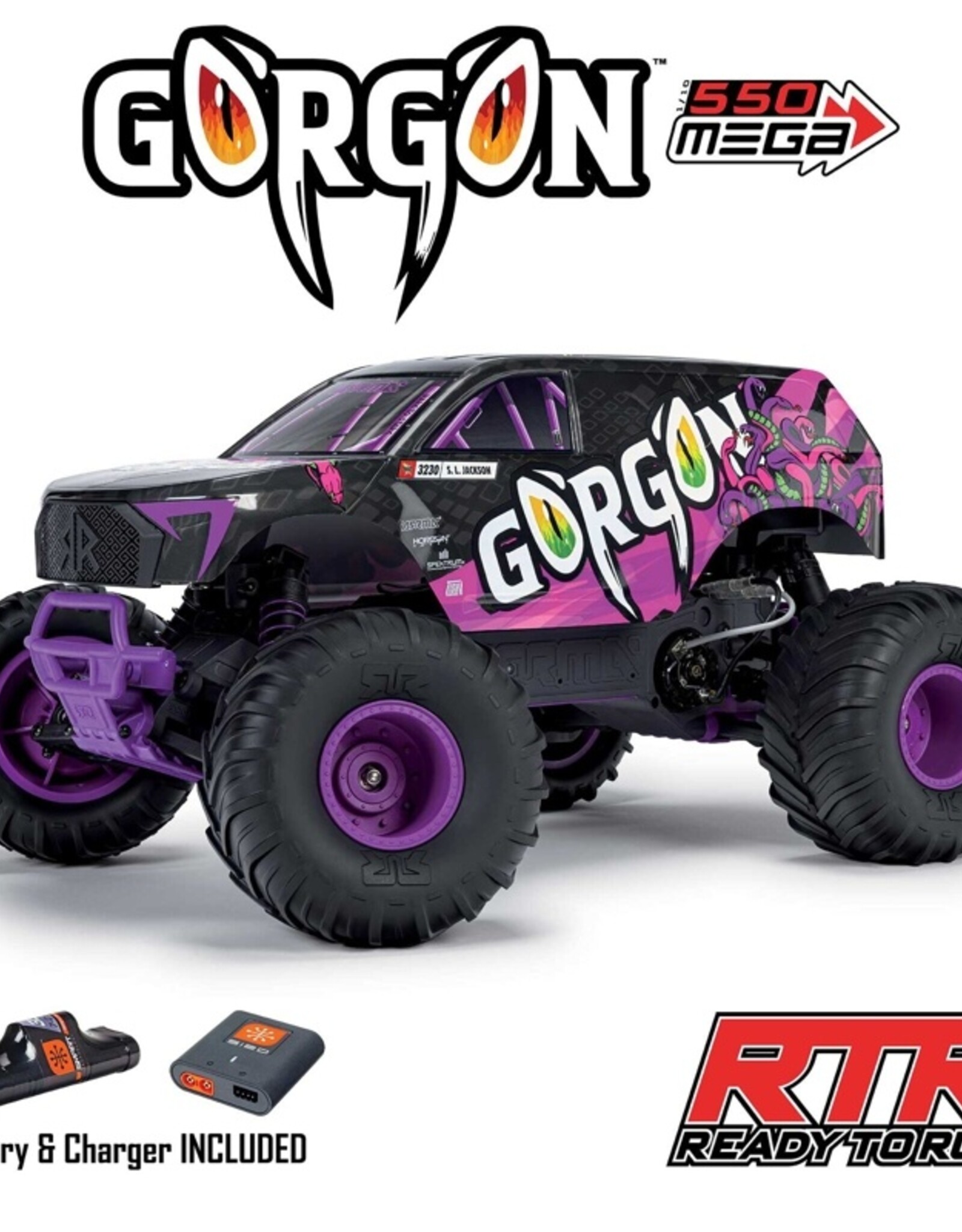 Arrma ARA3230ST4  1/10 GORGON 2WD RTR Brushed Monster Truck , Purple