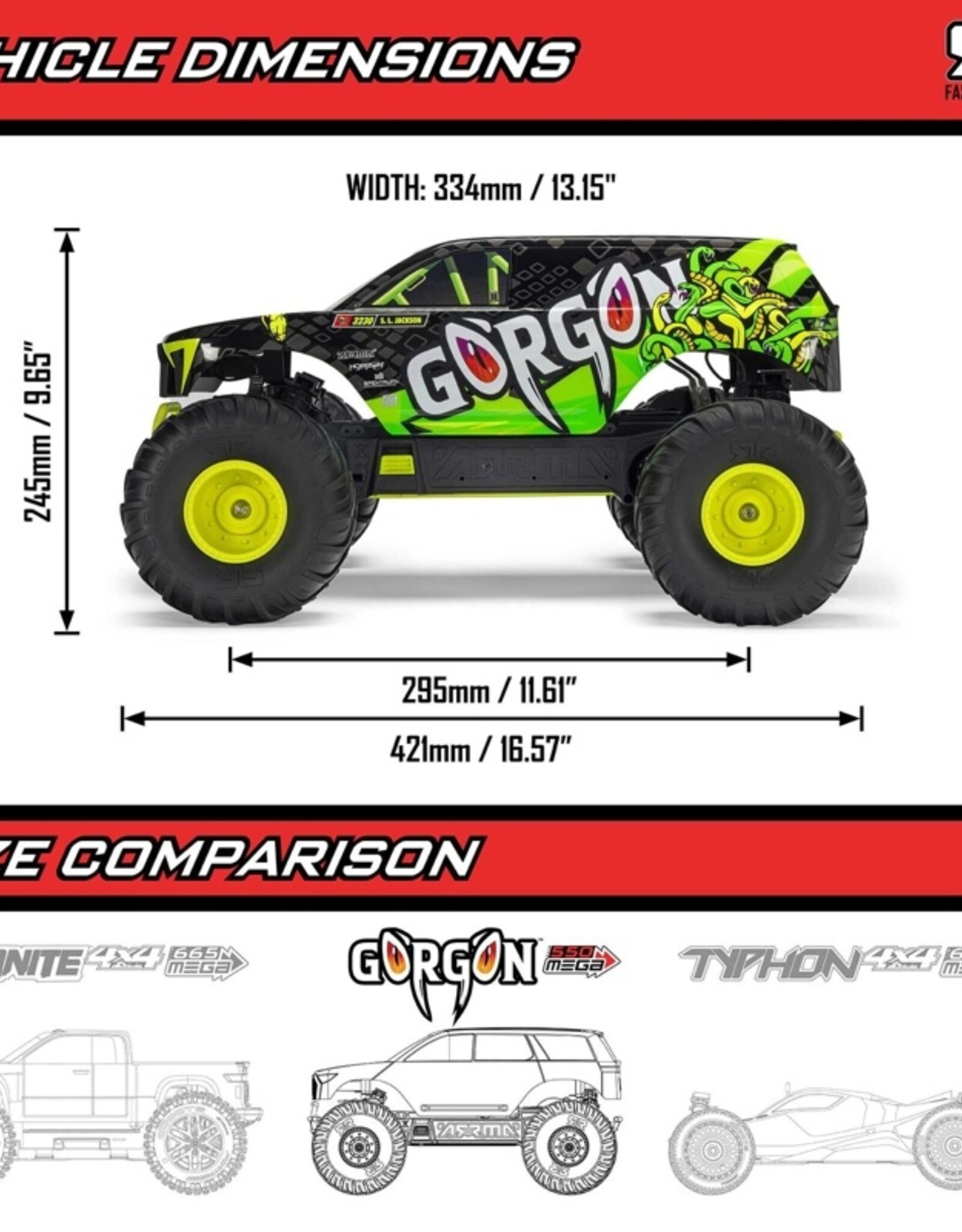 Arrma ARA3230ST4  1/10 GORGON 2WD RTR Brushed Monster Truck , Purple