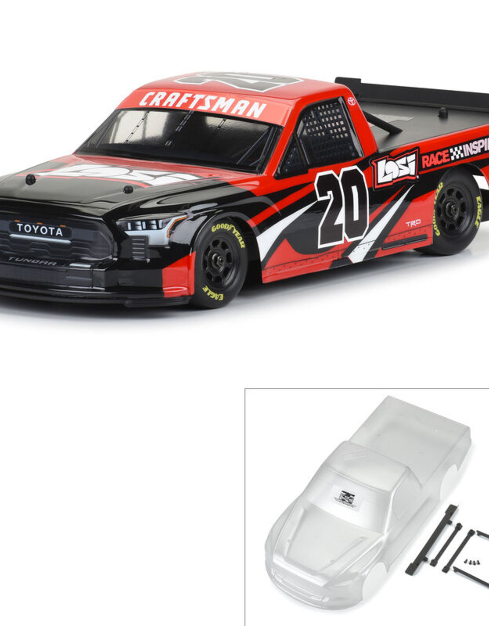 Proline PRO365500 Pre-Cut Toyota Tundra NASCAR Truck Series Clear Body for Losi NASCAR Racecar