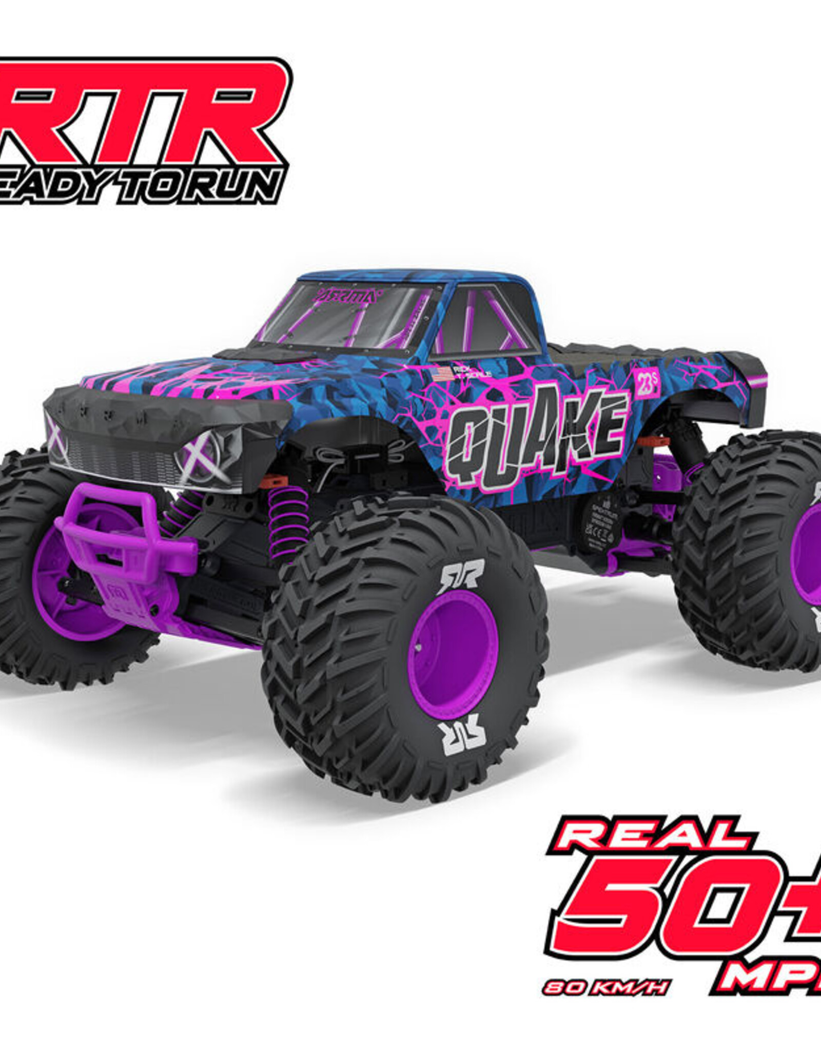 Arrma ARA3537T3 1/10 QUAKE 223S DSC 2WD RTR Brushless Monster Truck, Purple