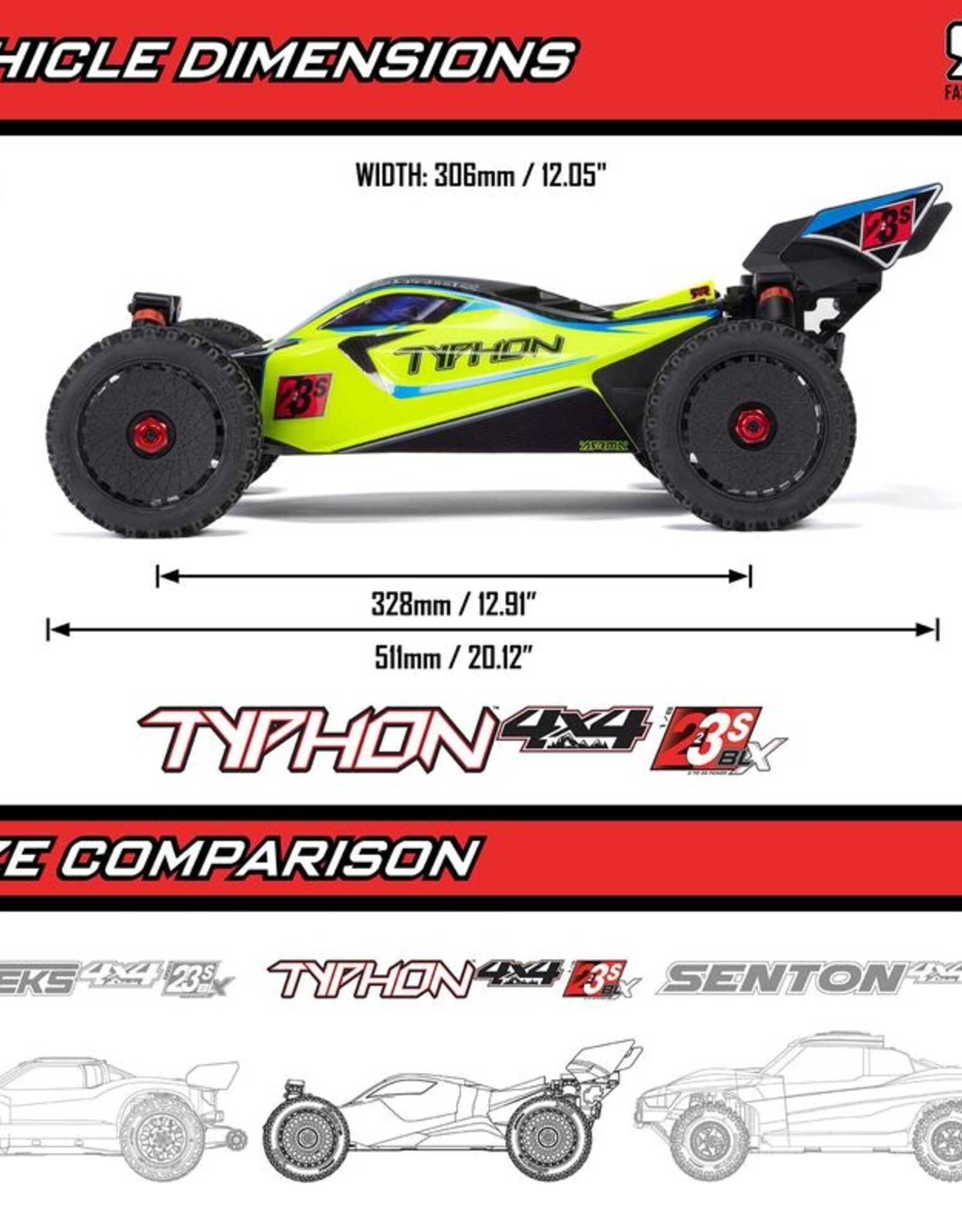 Arrma ARA4306V4T4 1/8 TYPHON 223S DSC 4X4 RTR Brushless Buggy, Blue
