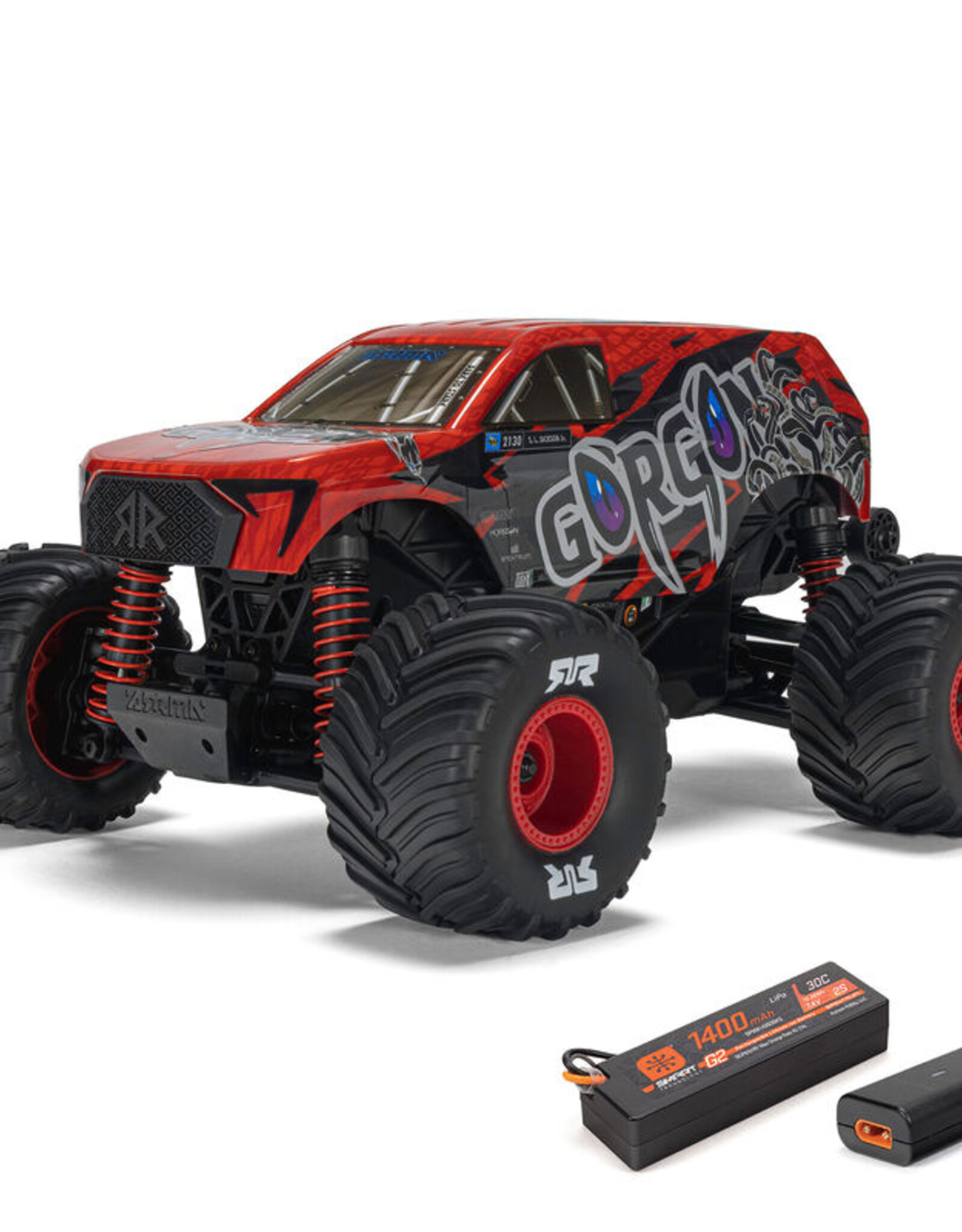 Arrma  ARA2130T2 1/16 GORGON GROM 4X4 RTR Brushed Monster Truck (Battery & Charger Included), Red