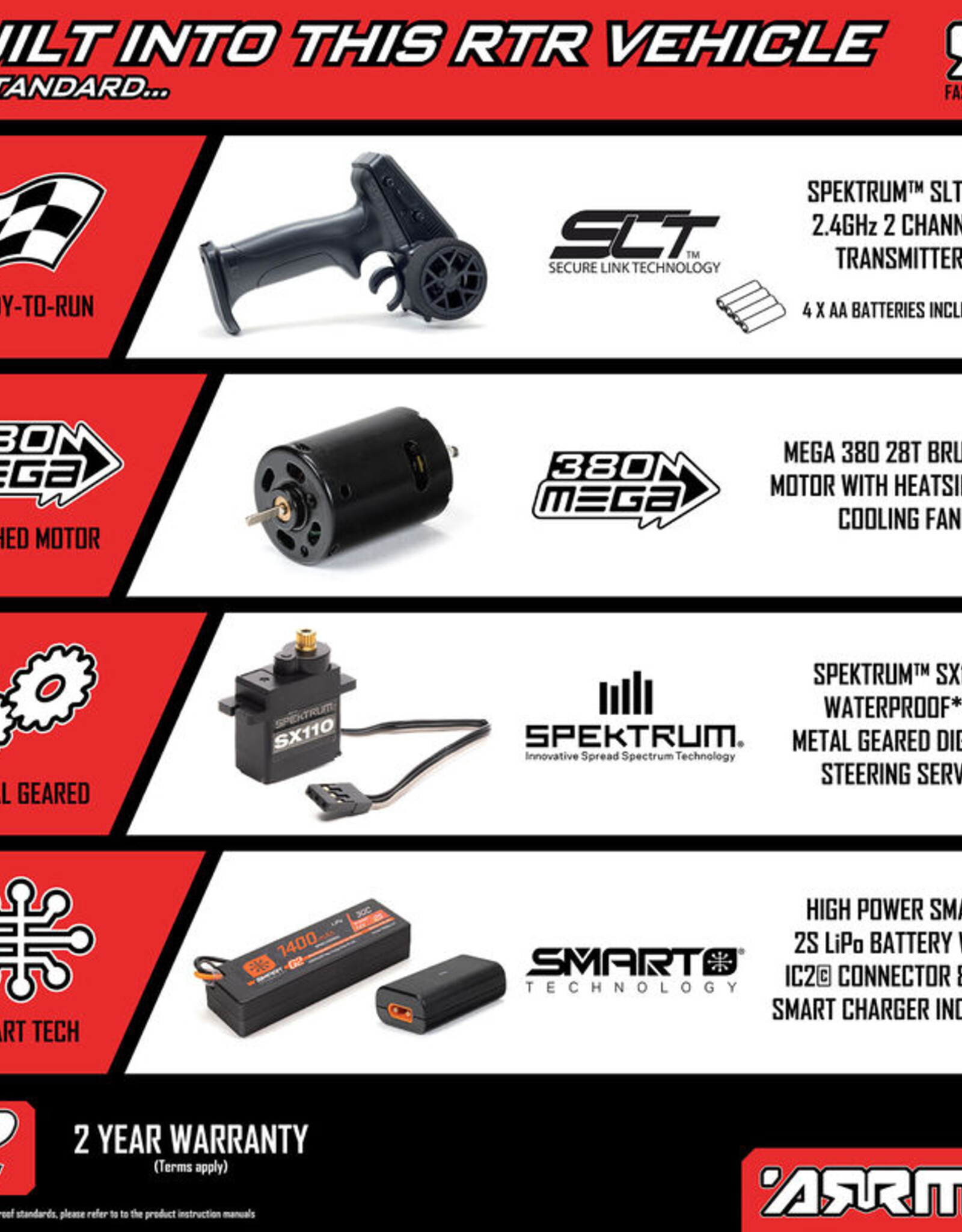 Arrma  ARA2130T2 1/16 GORGON GROM 4X4 RTR Brushed Monster Truck (Battery & Charger Included), Red