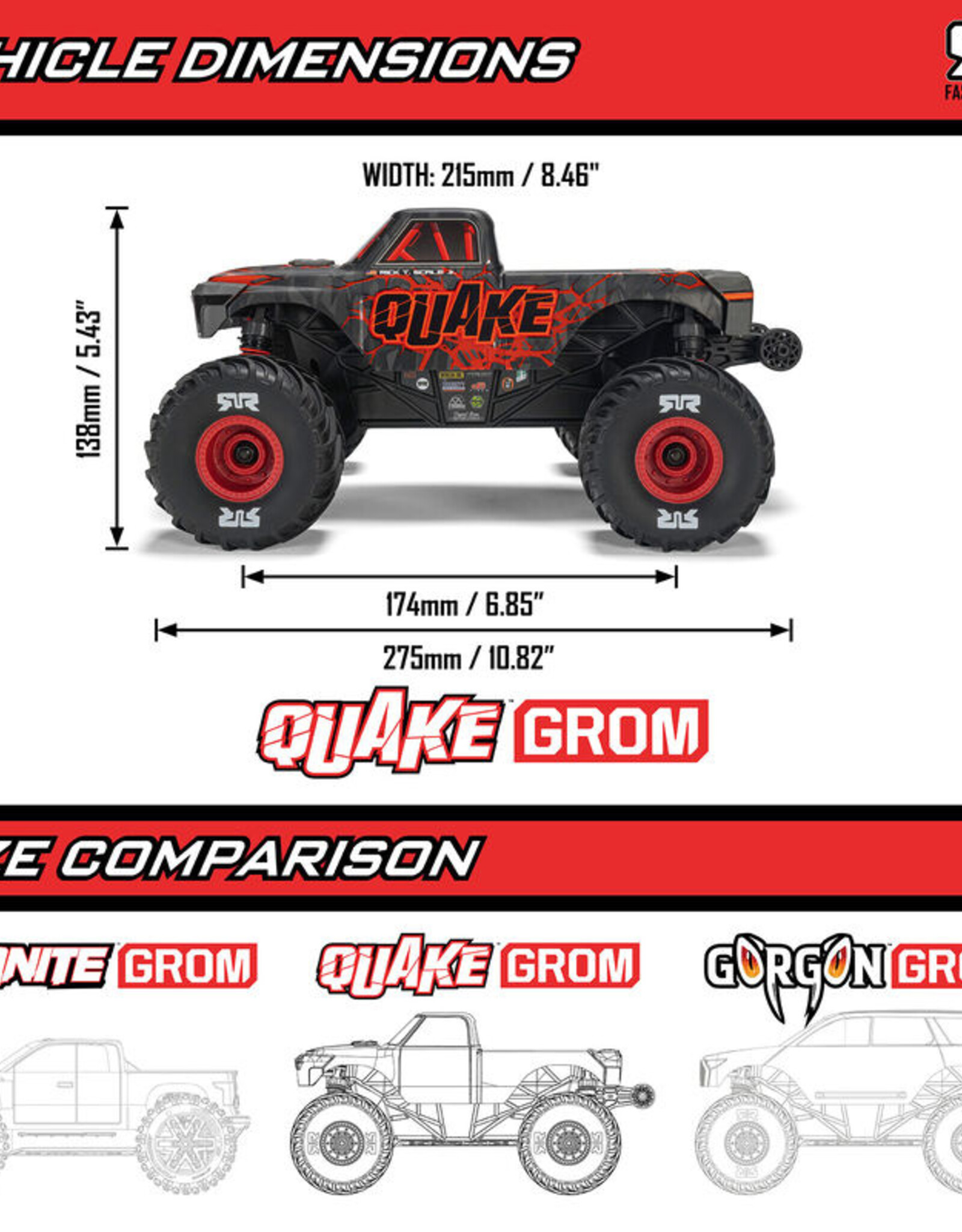 Arrma ARA2137T1  1/16 ARRMA QUAKE GROM (Battery & Charger Included) RED