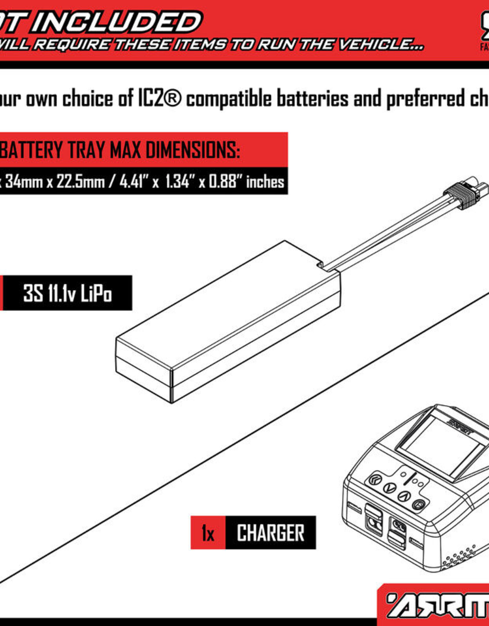 Arrma ARA2508T1 1/16 Mini KRATON 3S DSC 4X4 RTR Brushless Speed Truck , Black/Red