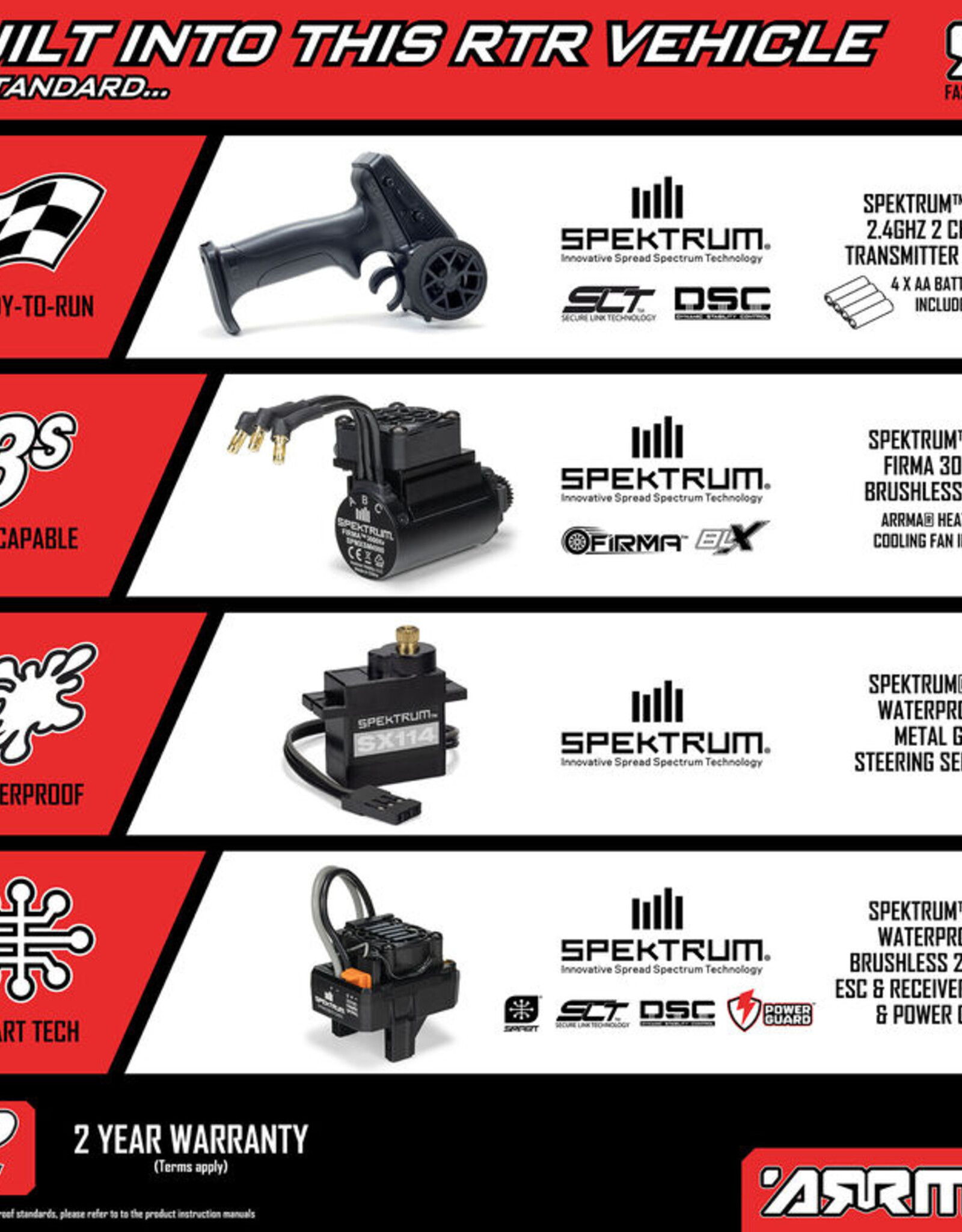 Arrma ARA2508ST1 1/16 Mini KRATON 3S DSC 4X4 RTR Brushless (3S & Charger) Red/Blue