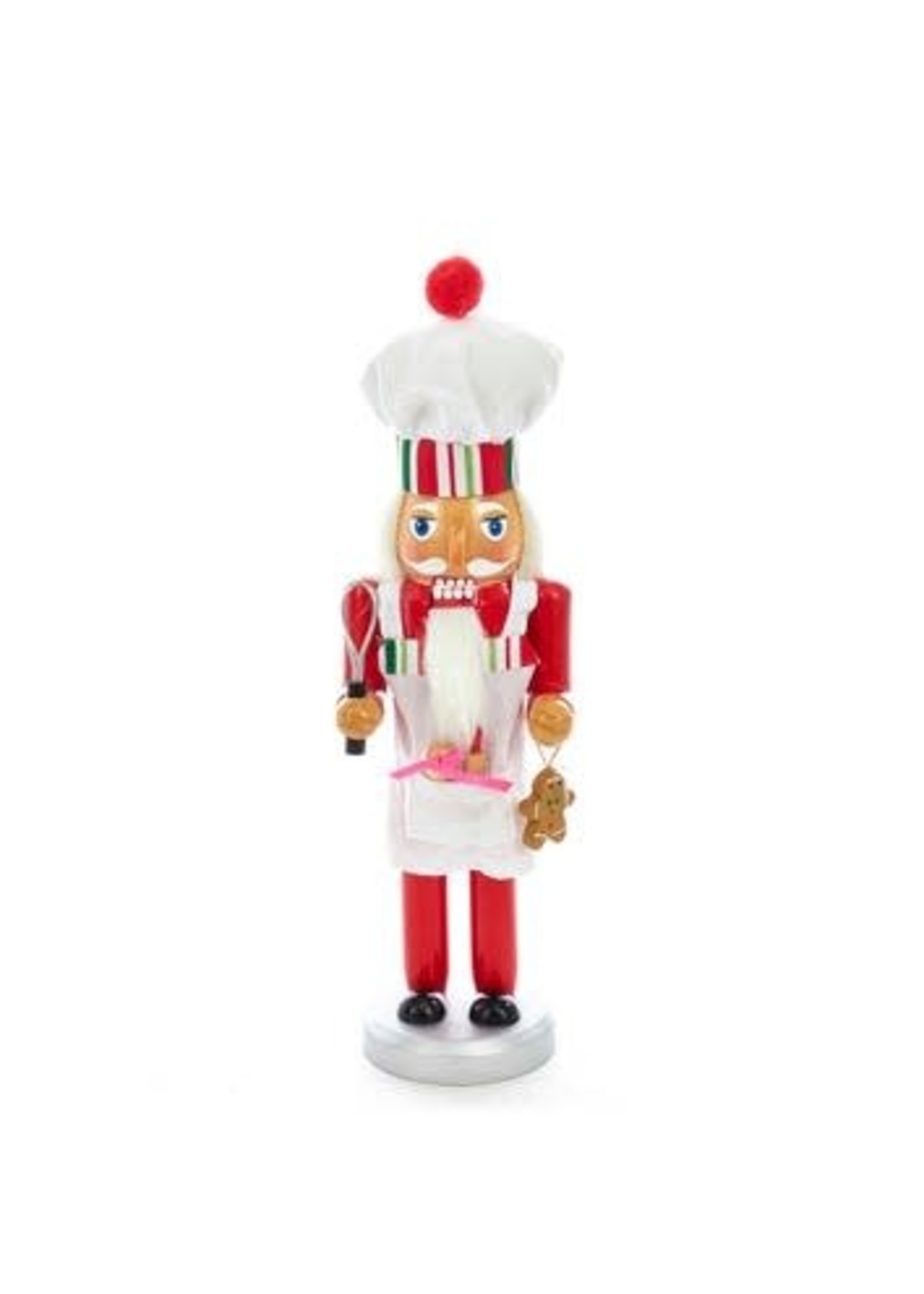 KURT S. ADLER C5844 STRIPED HAT WOODED CHEF GINGERBREAD BAKER 10" NUTCRACKER