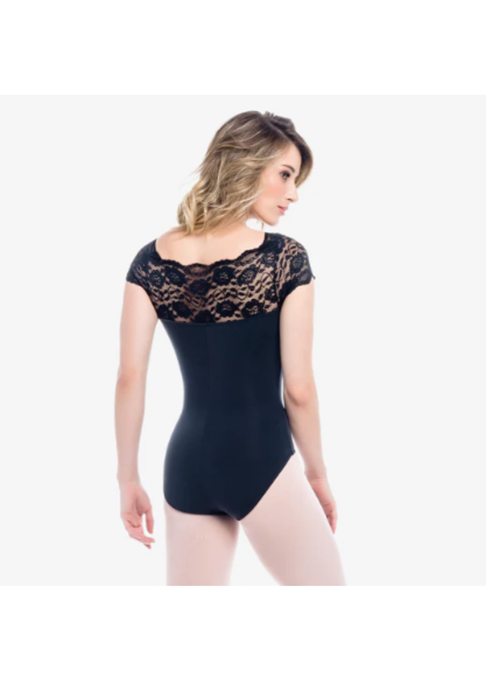 SO DANCA SL16 MATILDA OFF SHOULDER LACE CAP SLEEVE SQUARE NECK LEOTARD