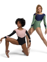 SO DANCA RDE2572 2 TONE GEOMETRIC MESH LACE LONG SLEEVE LEOTARD