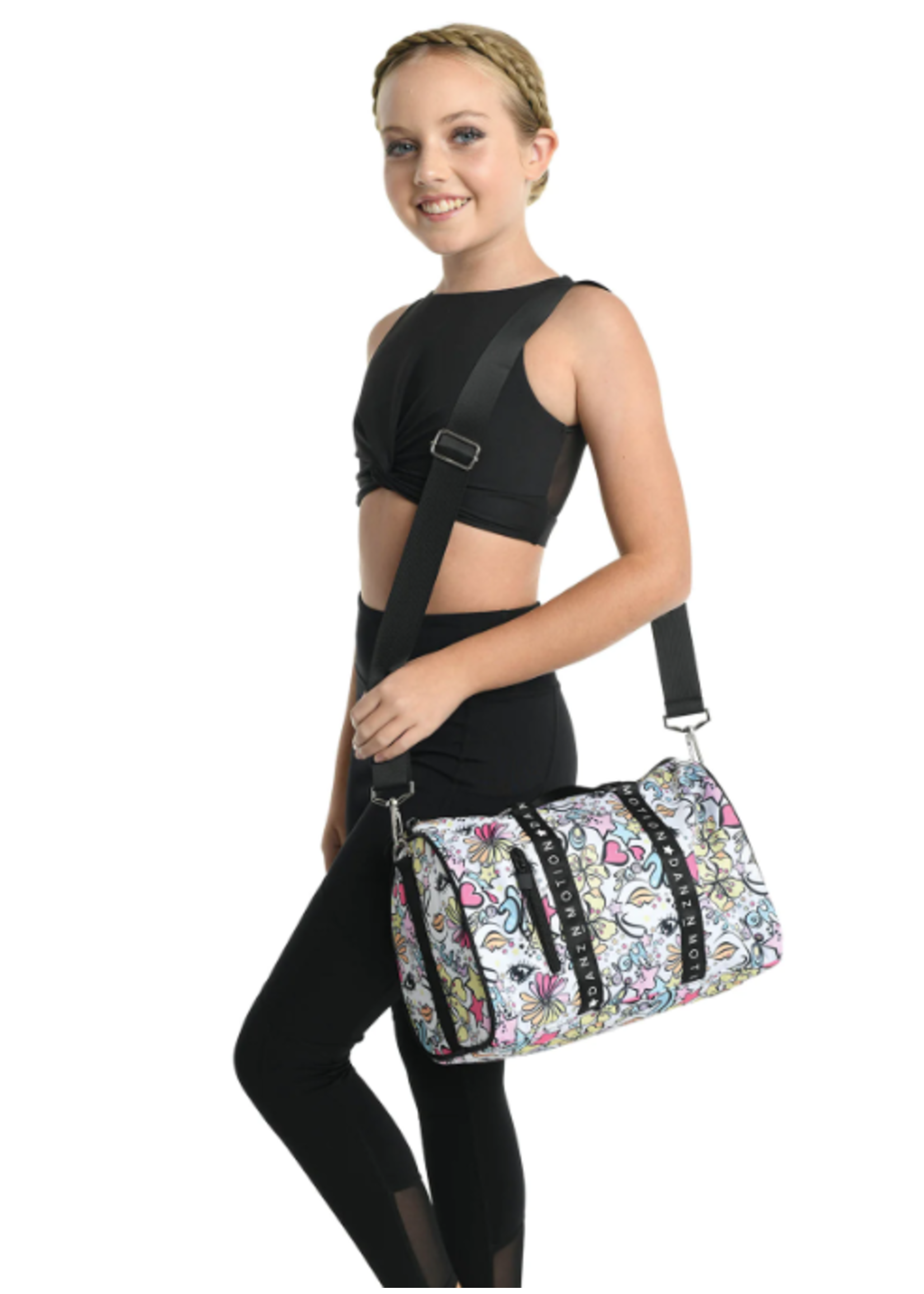 DANSHUZ B23503 STARS & FLOWERS GRAFFITI 12.5X8X5.25 DUFFEL BAG