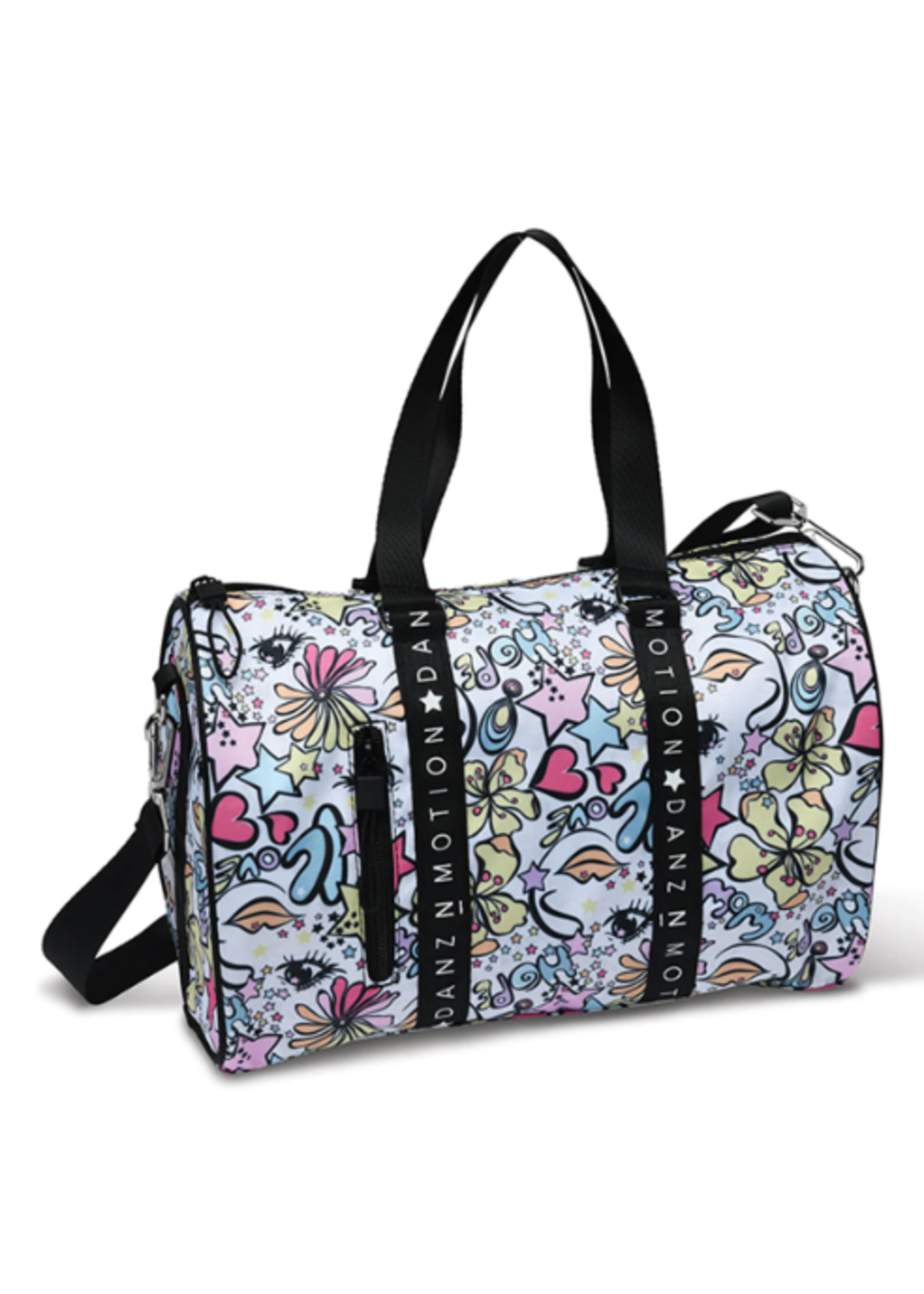 DANSHUZ B23503 STARS & FLOWERS GRAFFITI 12.5X8X5.25 DUFFEL BAG