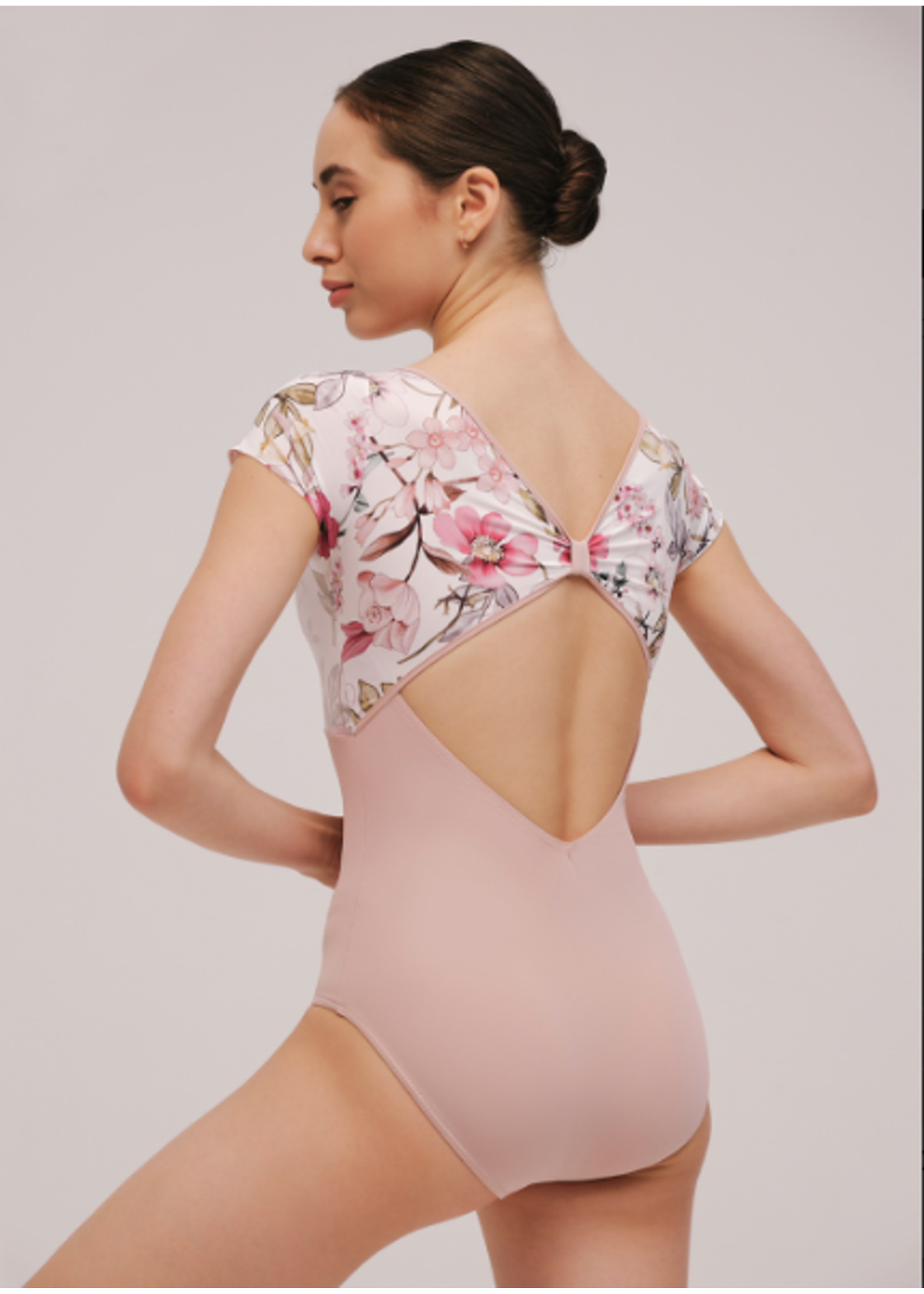 DA4034 REMI FLORAL BOW OVERLAY EMPIRE CAP SLEEVE LEOTARD