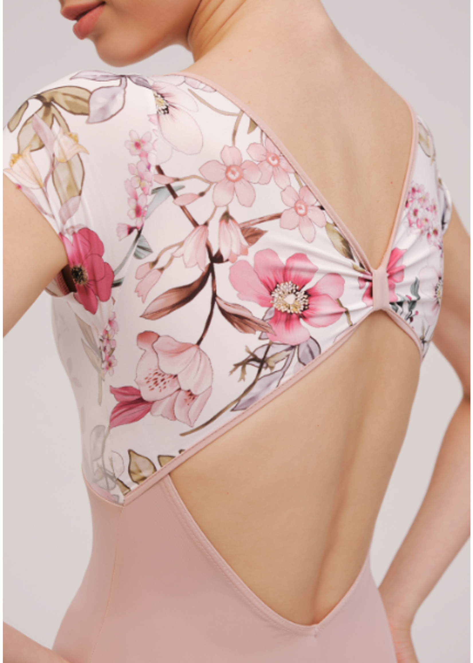 NIKOLAY DA4034 REMI FLORAL BOW OVERLAY EMPIRE CAP SLEEVE LEOTARD