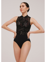 NIKOLAY DA4036 REBECCA FLORAL OVERLAY MESH ZIP FRONT OPEN BACK HIGH NECK LEOTARD