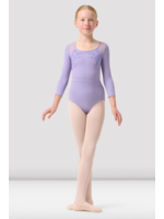 BLOCH & MIRELLA CL0506 DARA ROSE VINE FLOCKED FLORAL BANDED WAIST, SWERVE BACK 3/4 SLEEVE LEOTARD