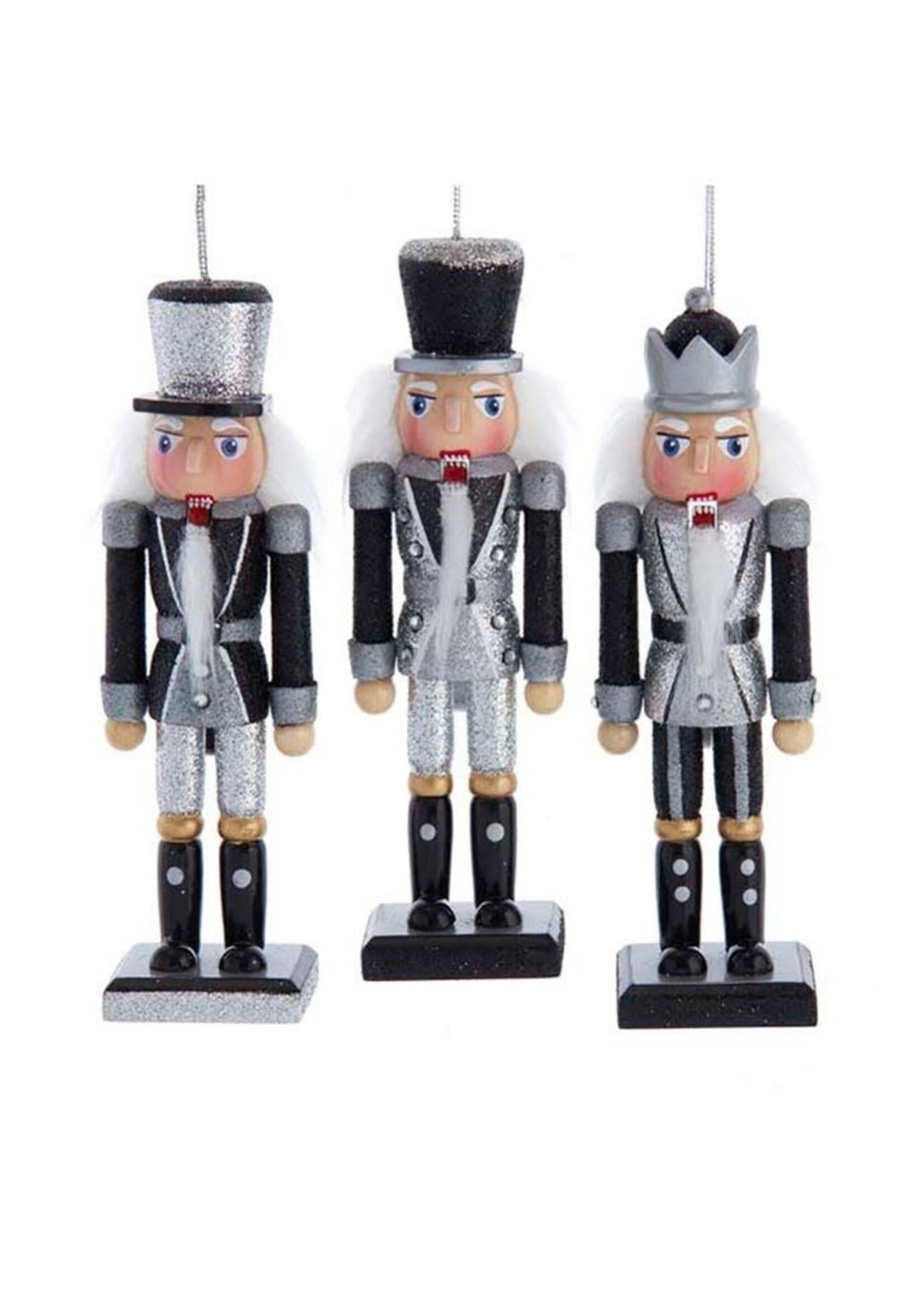 KURT S. ADLER F2064 BLACK & SILVER GLITTER 6" NUTCRACKER ORNAMENT