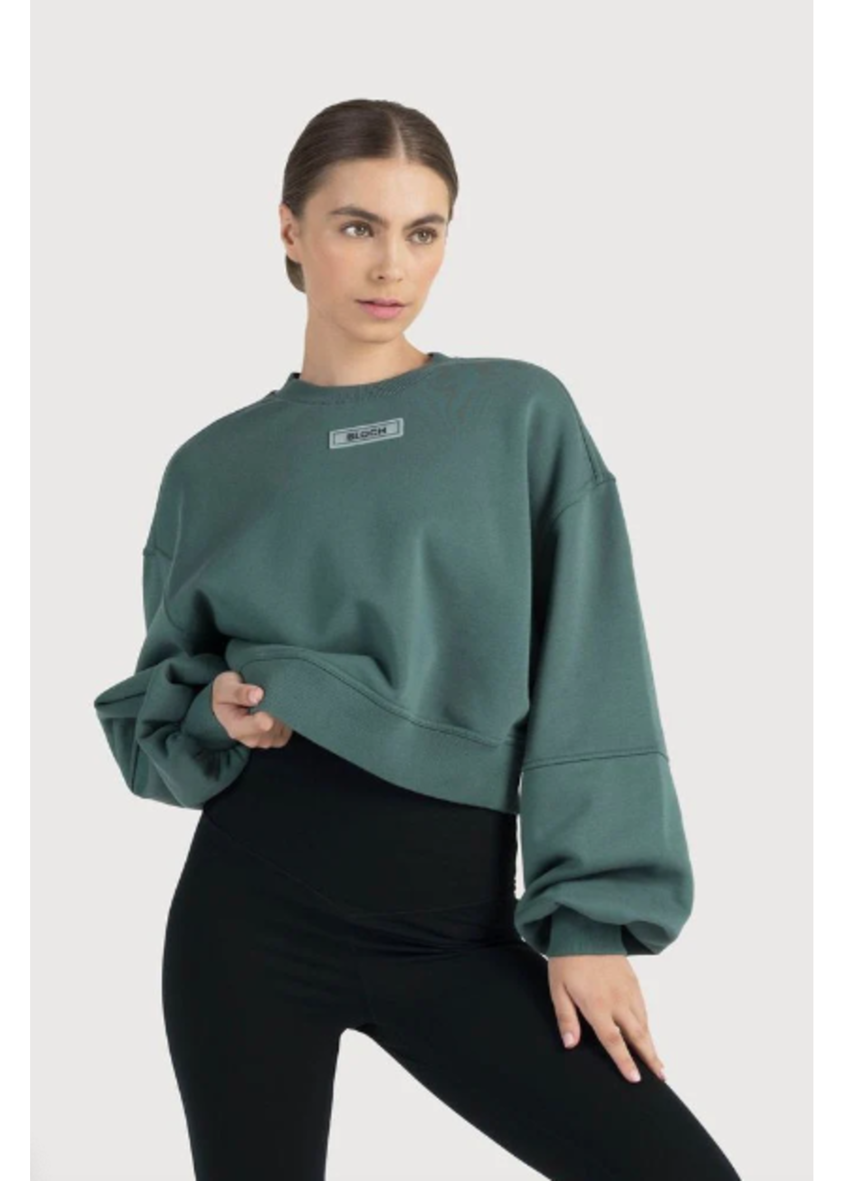 BLOCH & MIRELLA JST1710 PUFF SLEEVE BRANDED CROP SWEATSHIRT