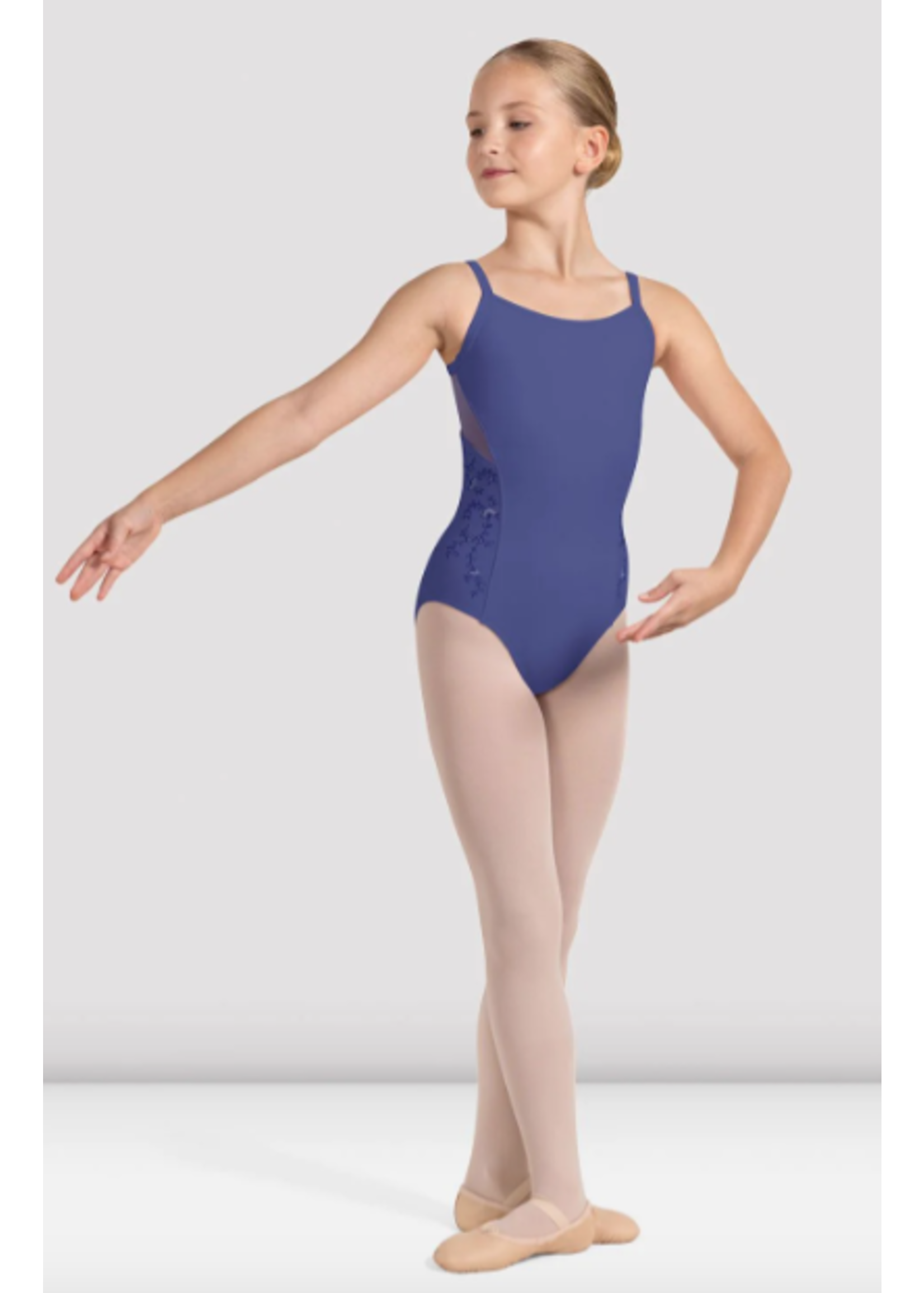 BLOCH & MIRELLA CL4227 EMBROIDERED SIDE MESH ROUCHED CIRCLE BACK CAMISOLE LEOTARD