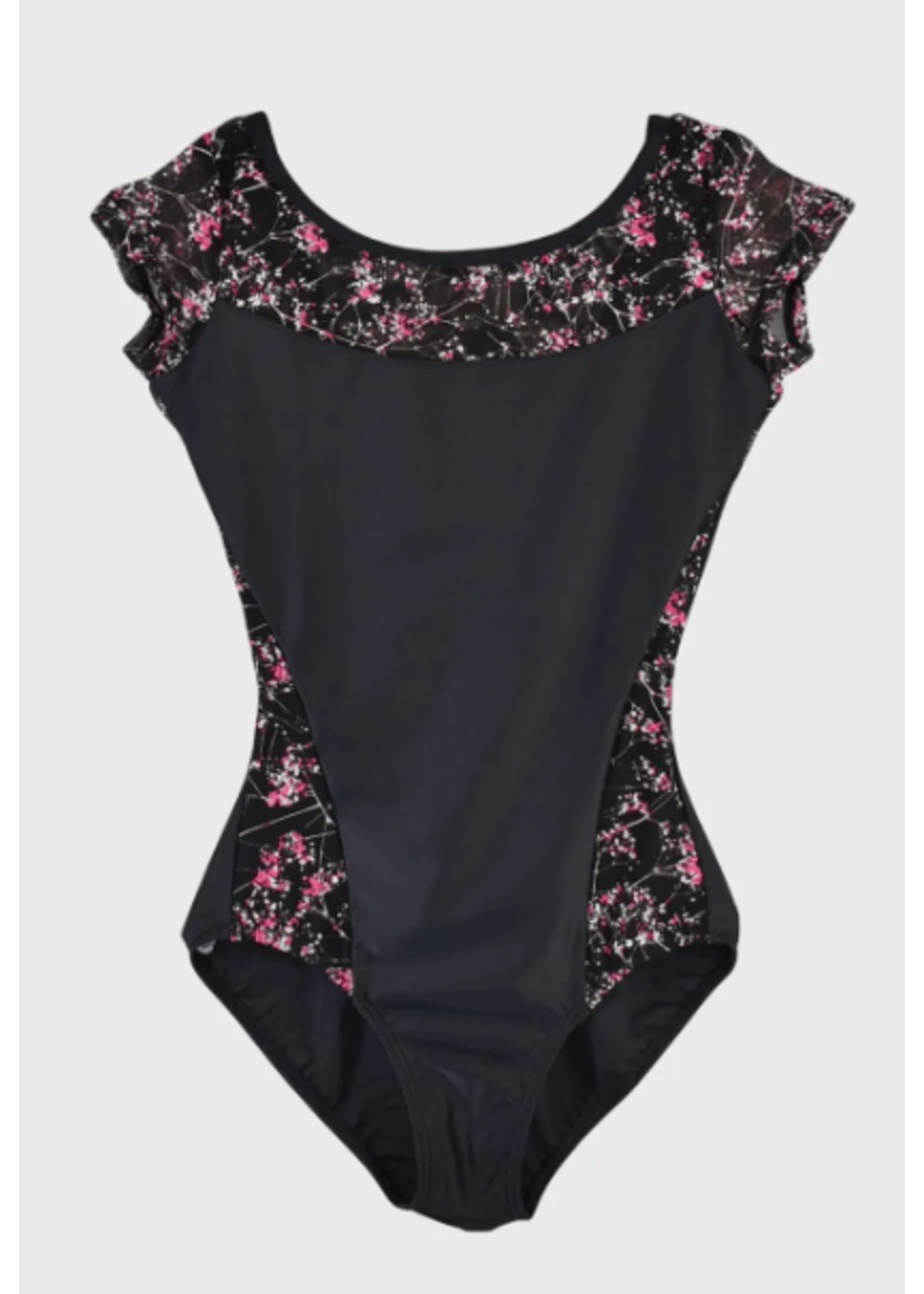 AK DANCEWEAR 1802 EMERY PANEL FLORAL MESH CAP SLEEVE LEOTARD