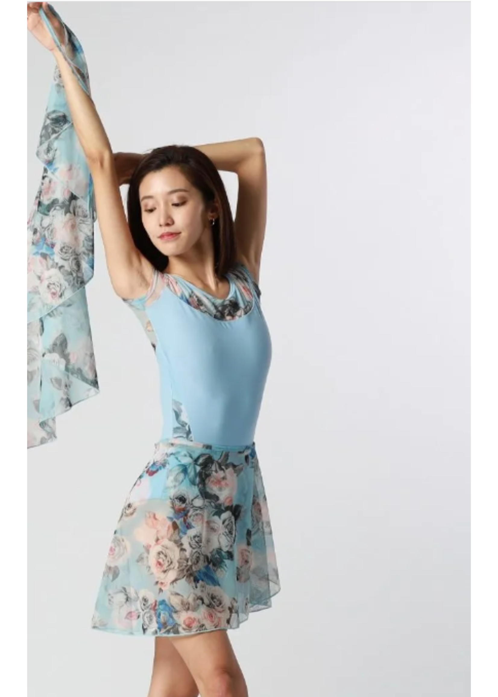AK DANCEWEAR 1802 EMERY PANEL FLORAL MESH CAP SLEEVE LEOTARD